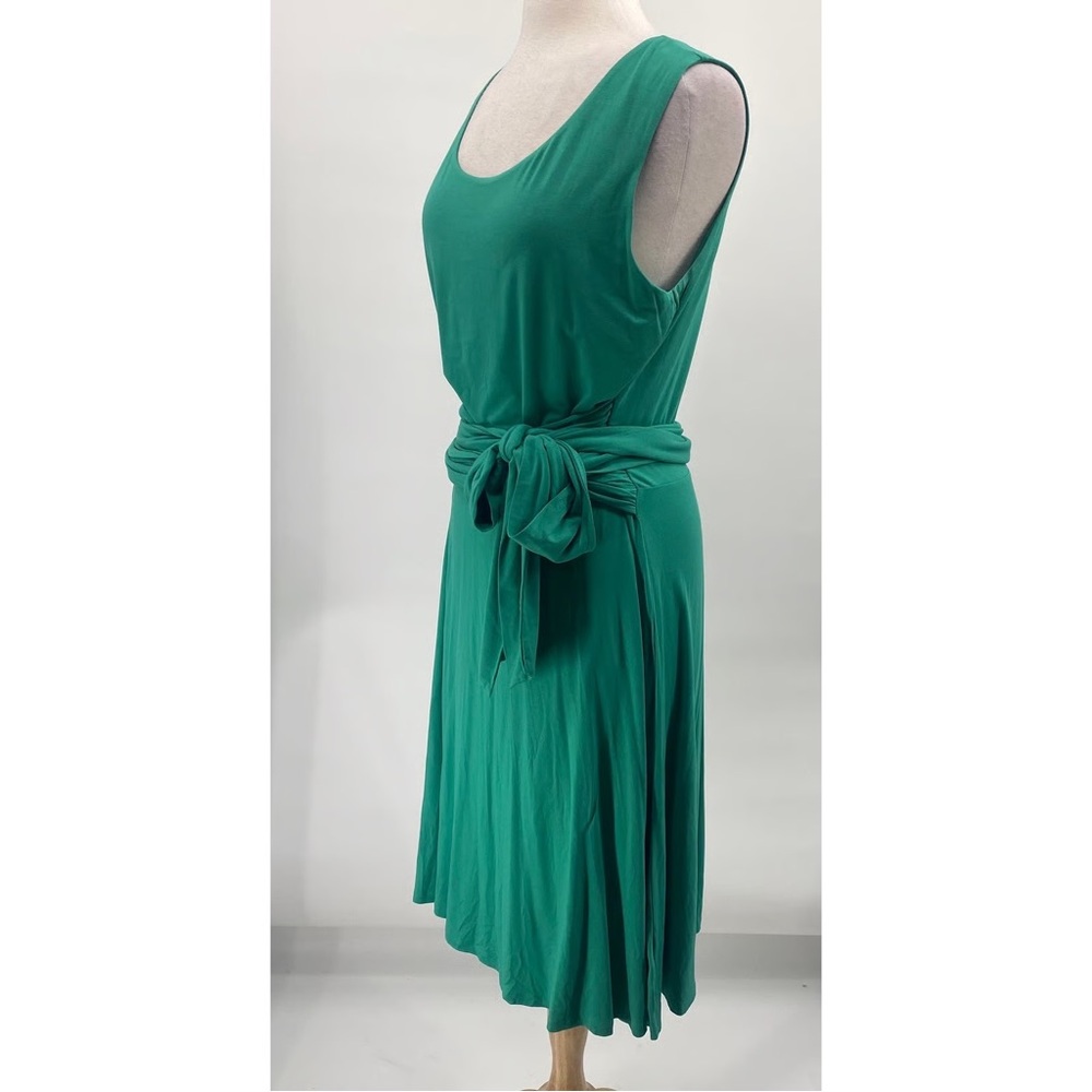 Boden 12L Jersey‎ Knit Wrap Sleeveless Midi Dress Tie Waist Green A-line